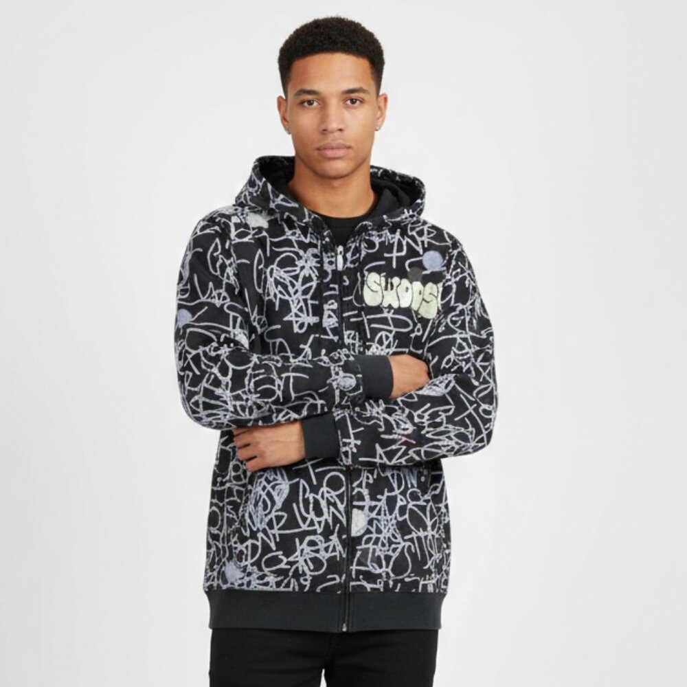 Black Graffiti Zip-Up Hoodie - Unbranded